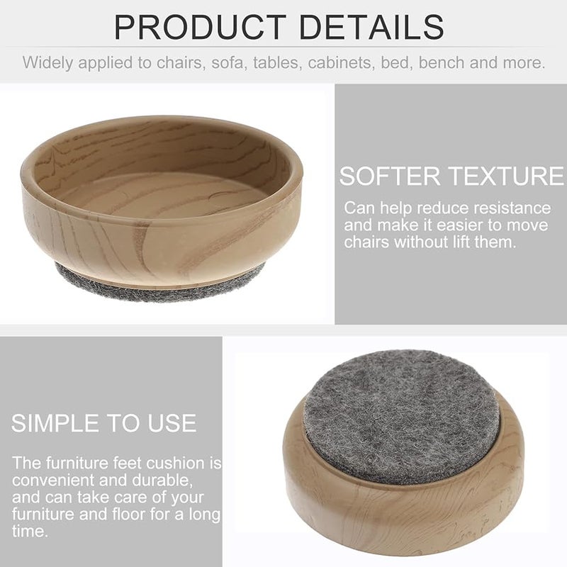 Wood Grain Felt Furniture Chair Leg Floor Protectors 6Cm Inner Diameter 4Pcs Hardwood Floor Protection - Image 4